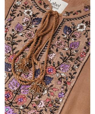Label Ritu Kumar Brown Full Sleeves Floral Embroidered Short Dress 4