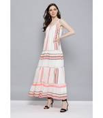 Label Ritu Kumar White Label White And Multi Strip Long Dress