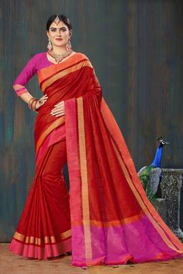 Women Red Jute Silk Embellished Designer Saree 1