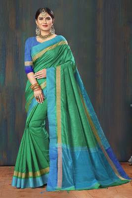 Women Green Jute Silk Embellished Designer Saree 1
