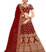 Marron Embroidered Satin  Semi Stitched Lehenga Choli