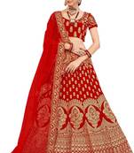Red Embroidered Satin  Semi Stitched Lehenga Choli