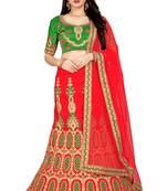 Red Embroidered Satin  Semi Stitched Lehenga Choli