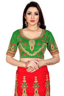 Red Embroidered Satin  Semi Stitched Lehenga Choli 4