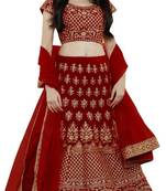 Red Embroidered Satin  Semi Stitched Lehenga Choli