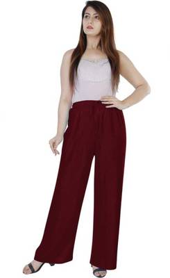 Maroon plain rayon palazzo pants 1
