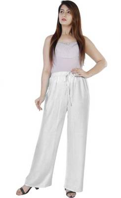 White plain rayon palazzo pants 1