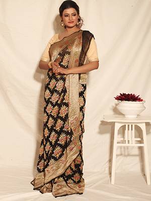 Black Multicolor Pure Chiffon Banarasi Silk Saree 1
