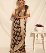 Black Multicolor Pure Chiffon Banarasi Silk Saree