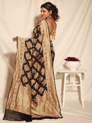 Black Multicolor Pure Chiffon Banarasi Silk Saree 3