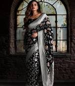 Black Multicolor Pure Chiffon Banarasi Silk Saree