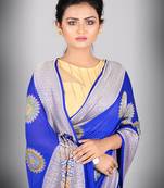 Royal Blue Multicolor Pure Chiffon Banarasi Silk Saree