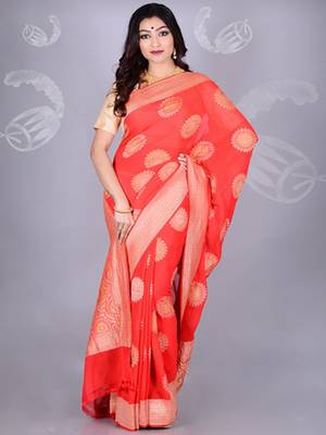 Red Multicolor Pure Chiffon Banarasi Silk Saree 1