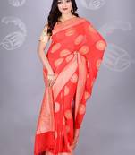 Red Multicolor Pure Chiffon Banarasi Silk Saree