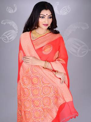 Red Multicolor Pure Chiffon Banarasi Silk Saree 2