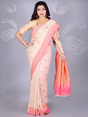 White Multicolor Pure Chiffon Banarasi Silk Saree 1