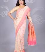 White Multicolor Pure Chiffon Banarasi Silk Saree