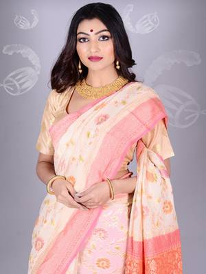 White Multicolor Pure Chiffon Banarasi Silk Saree 2