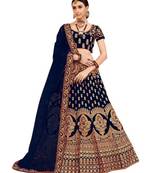 Blue Embroidered Satin  Semi Stitched Lehenga Choli