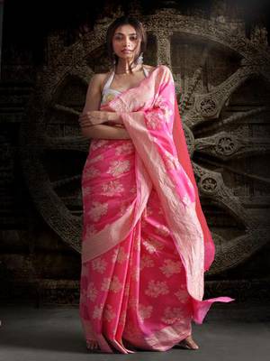 Pink Pure Chiffon Banarasi Silk Saree 1