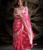 Pink Pure Chiffon Banarasi Silk Saree