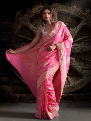 Pink Pure Chiffon Banarasi Silk Saree 2