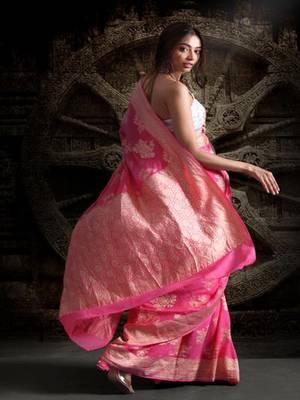Pink Pure Chiffon Banarasi Silk Saree 3