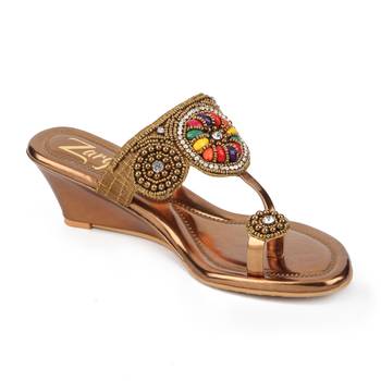 multicolor synthetic Handmade Designer Embroided Wedges for Women 1