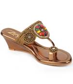 multicolor synthetic Handmade Designer Embroided Wedges for Women