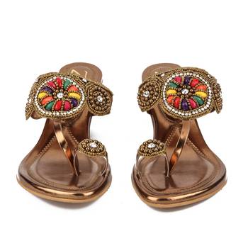 multicolor synthetic Handmade Designer Embroided Wedges for Women 2