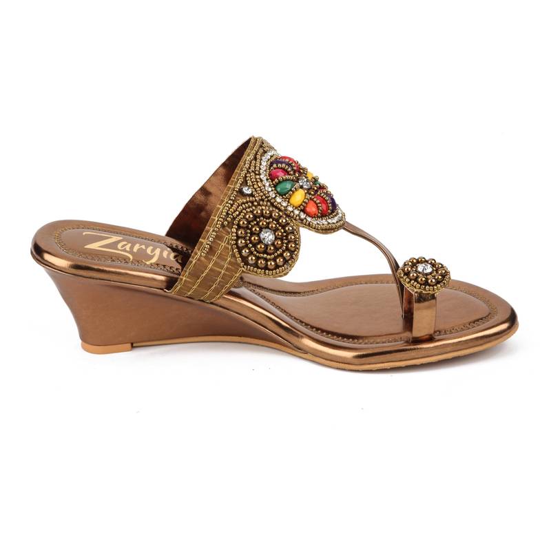 multicolor synthetic Handmade Designer Embroided Wedges for Women