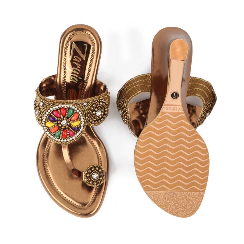 multicolor synthetic Handmade Designer Embroided Wedges for Women
