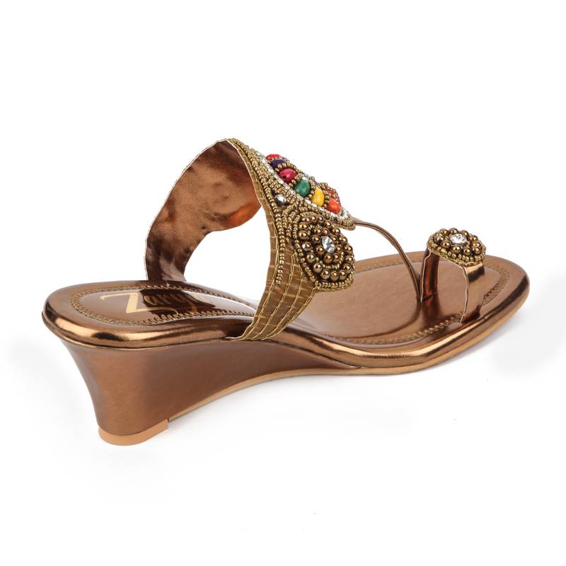 multicolor synthetic Handmade Designer Embroided Wedges for Women