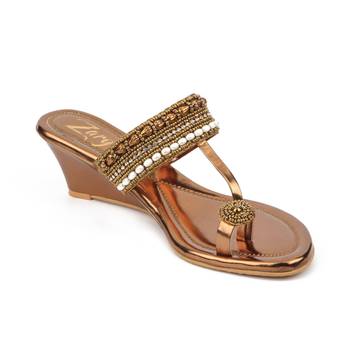 copper synthetic Handmade Designer Embroided Wedges for Women 1