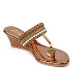copper synthetic Handmade Designer Embroided Wedges for Women