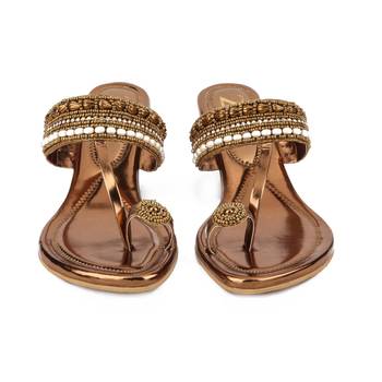 copper synthetic Handmade Designer Embroided Wedges for Women 2