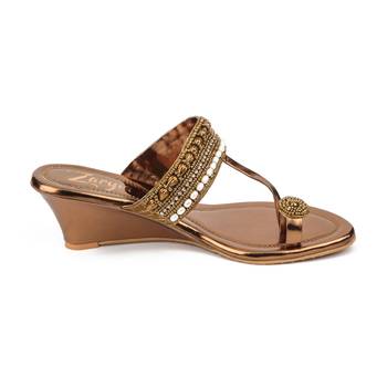 copper synthetic Handmade Designer Embroided Wedges for Women 3