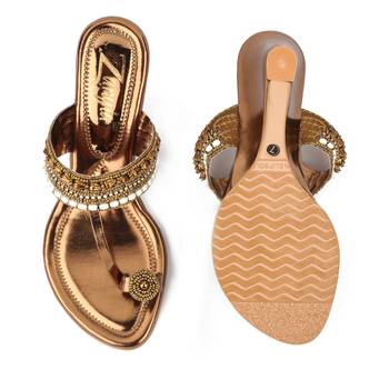 copper synthetic Handmade Designer Embroided Wedges for Women 4