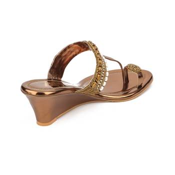 copper synthetic Handmade Designer Embroided Wedges for Women 5