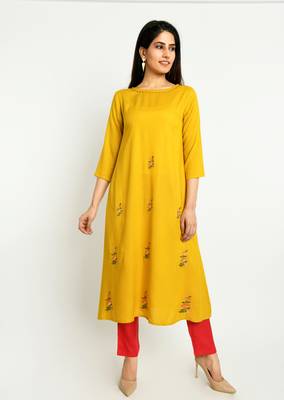 Yellow embroidered rayon embroidered-kurtis 1
