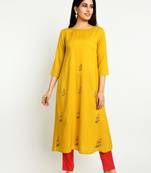 Yellow embroidered rayon embroidered-kurtis
