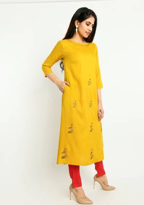 Yellow embroidered rayon embroidered-kurtis 2