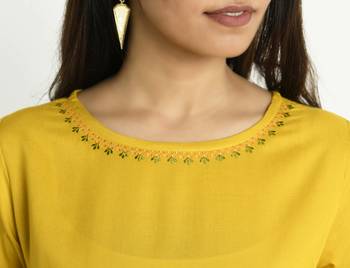 Yellow embroidered rayon embroidered-kurtis 4