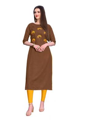 Coffee embroidered silk ethnic-kurtis 1