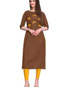 Coffee embroidered silk ethnic-kurtis