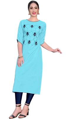 Sky-blue embroidered silk ethnic-kurtis 1