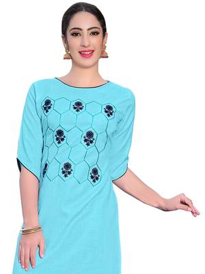 Sky-blue embroidered silk ethnic-kurtis 2