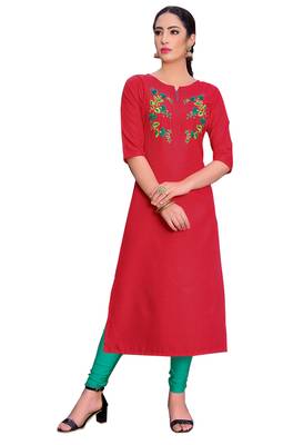 Red embroidered silk ethnic-kurtis 1