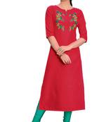 Red embroidered silk ethnic-kurtis