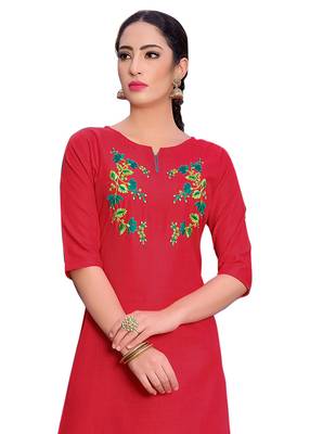 Red embroidered silk ethnic-kurtis 2